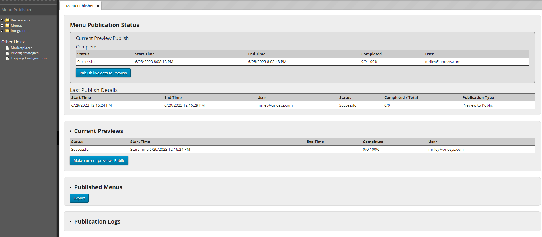 How To Publish a Menu – Onosys